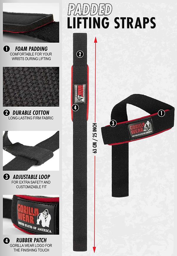 Gorilla Wear Padded Lifting Straps - Black/Red