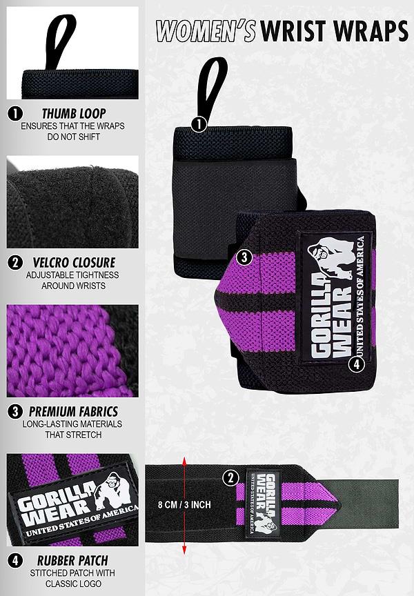 Gorilla Wear Women's Wrist Wraps - Black/Purple