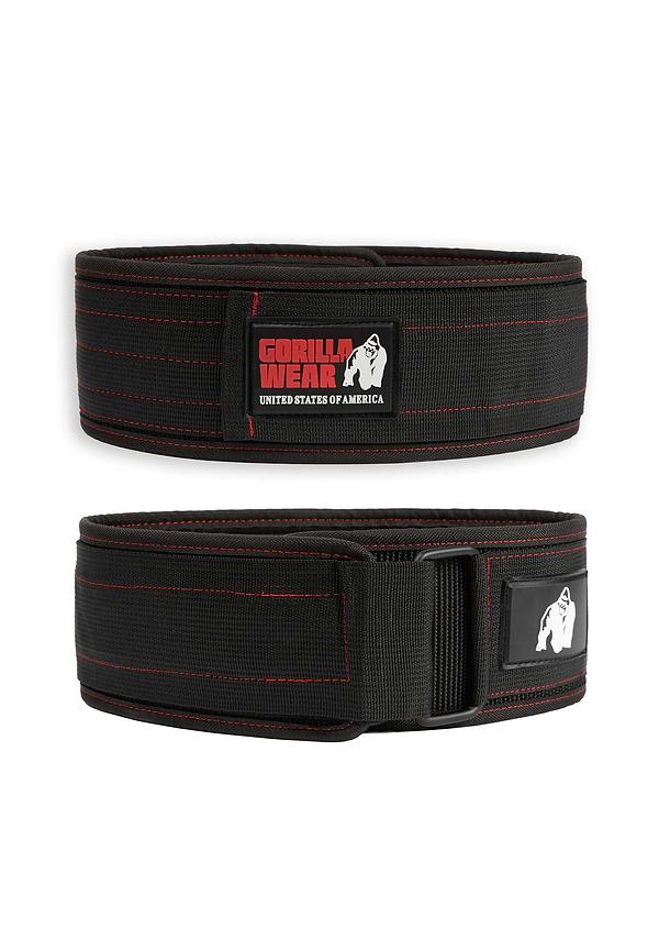 gorilla wear GW 4 Inch Nylon Lifting Belt - Black/Red Stitched