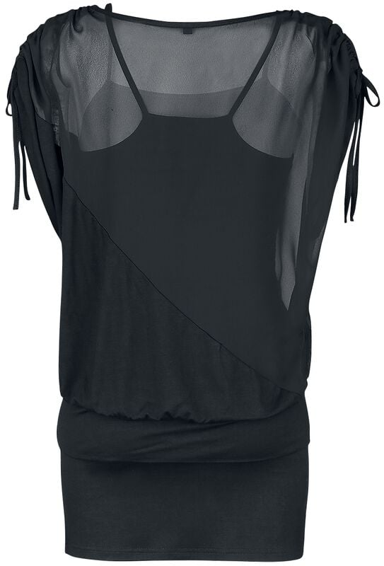 Gothicana By Emp "2 In 1 Side Sleeve Chiffon Dress" T-Shirt Black By Forplay