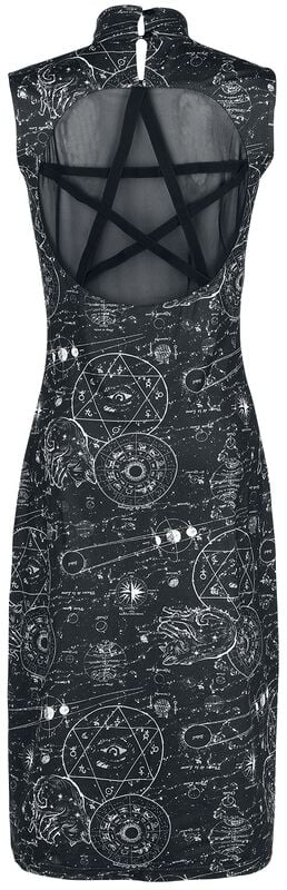 Gothicana By Emp "Alchemy Cat Print Midi Cut Out Dress" Midi Dress Black-white By Jawbreaker