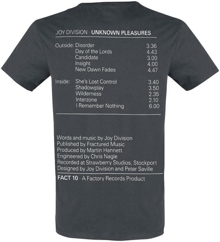 Gothicana By Emp "Amplified Collection - Pulsar Pocket Tracklist" T-Shirt Charcoal By Joy Division