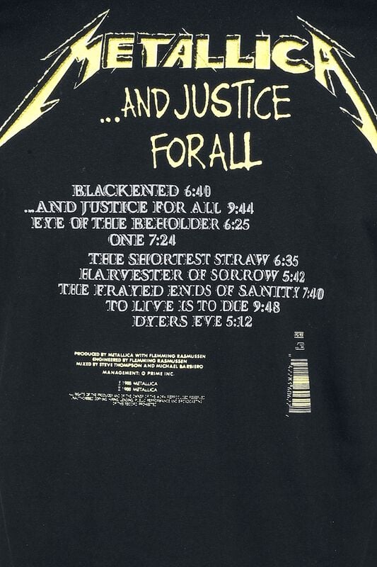 Gothicana By Emp " And Justice For All - Tracklist - Heavyweight" T-Shirt Black By Metallica