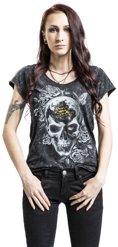 Gothicana By Emp "Bee Skull" T-Shirt Black-grey By Alchemy England