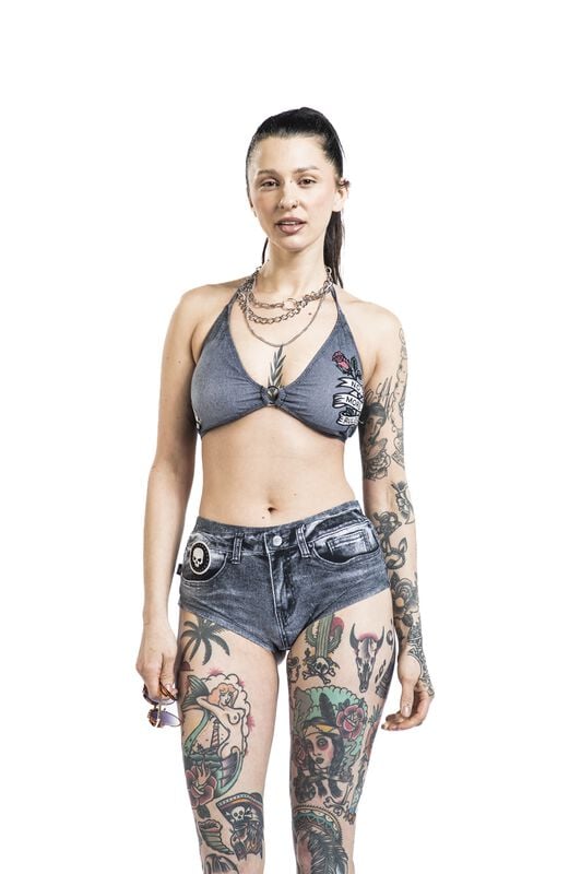 Gothicana By Emp "Bikini Top With Old School Prints" Bikini Top Dark Grey-black By Rock Rebel By EMP