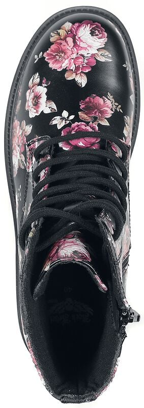 Gothicana By Emp "Black Lace-Up Boots With Floral All-Over Print" Boot Black By Rock Rebel By EMP