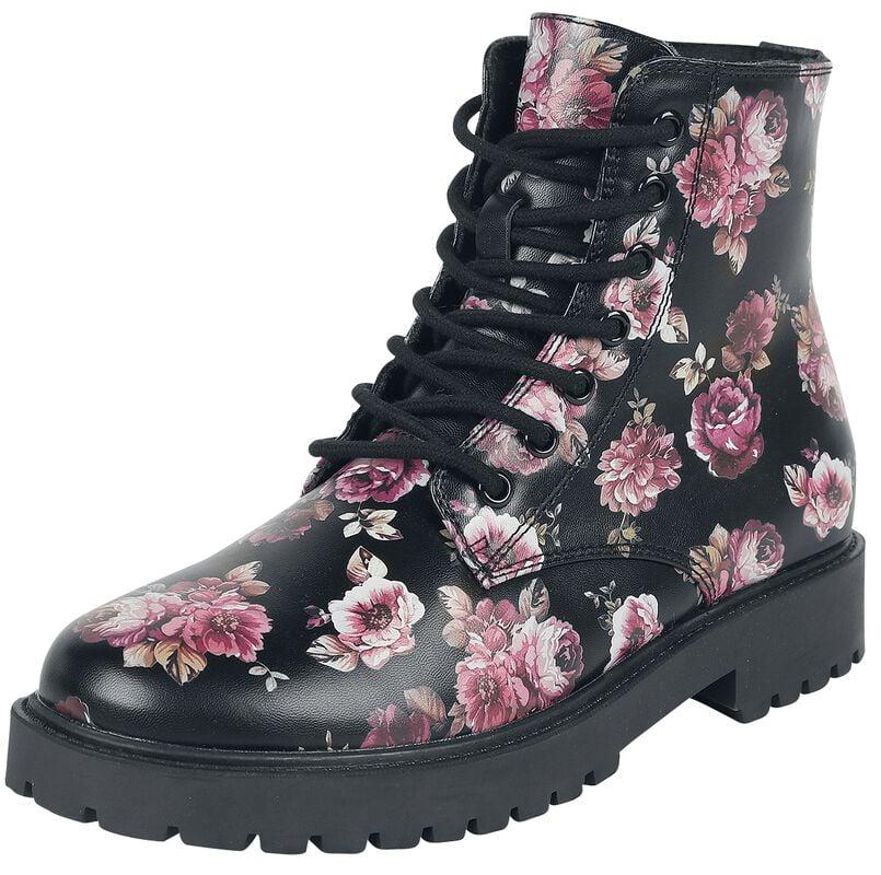 gothicana by emp "Black Lace-Up Boots with Floral All-Over Print" Boot black by Rock Rebel by EMP
