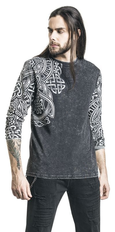 Gothicana By Emp "Black Long-Sleeve Shirt With Wash And Print" Long-sleeve Shirt Black By Black Premium By EMP