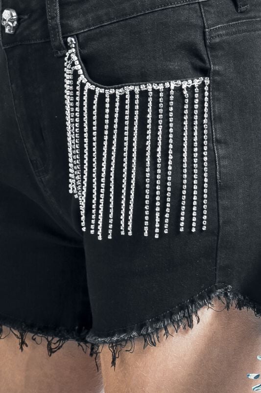 Gothicana By Emp "Black Shorts With Rhinestone Appliqué" Shorts Black By Rock Rebel By EMP