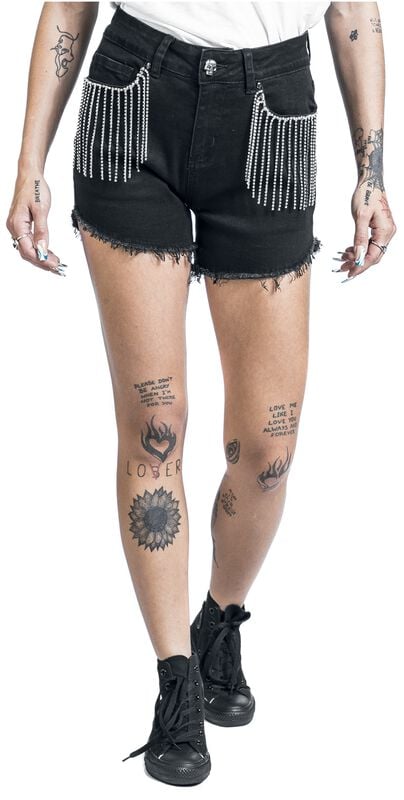 Gothicana By Emp "Black Shorts With Rhinestone Appliqué" Shorts Black By Rock Rebel By EMP