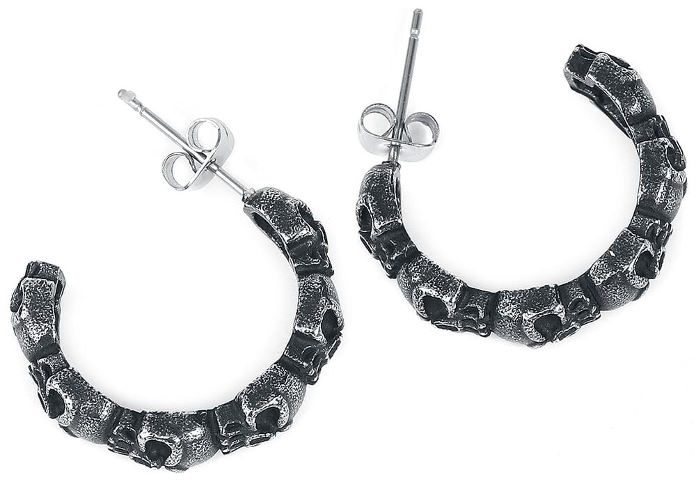 Gothicana By Emp "Black Skulls" Earring Set Silver-coloured By EtNox