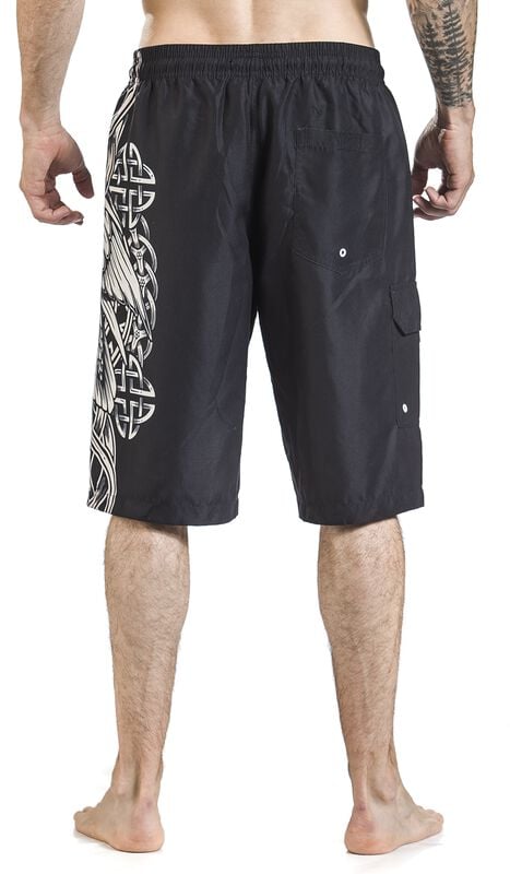 Gothicana By Emp "Black Swim Shorts With Celtic-Style Raven Print" Swim Shorts Black By Black Premium By EMP