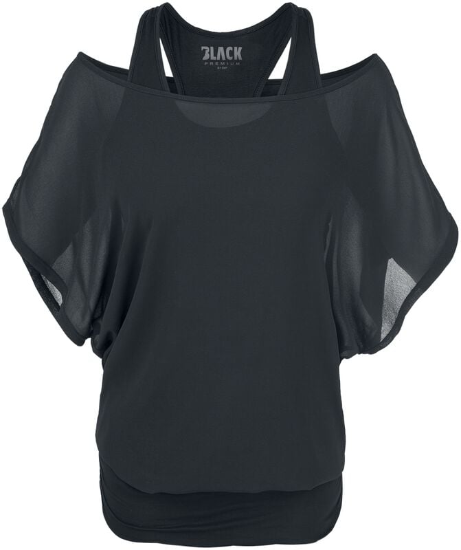 Gothicana By Emp "Black T-Shirt With Bat Sleeves" T-Shirt Black By Black Premium By EMP