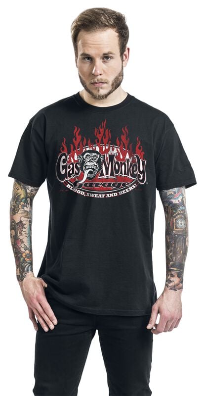 Gothicana By Emp "Blood Sweat And Red Flames" T-Shirt Black By Gas Monkey Garage