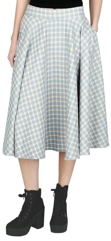 Gothicana By Emp "Cary Blue Checked Skirt" Midi Skirt Blue-white By Banned Retro