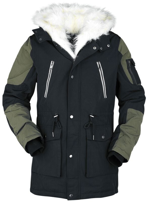 Gothicana By Emp "Casual Winter Jacket With Faux-fur Collar" Winter Jacket Black-olive By Black Premium By EMP