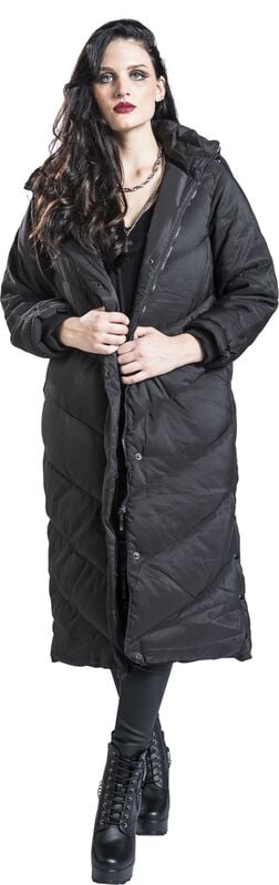 Gothicana By Emp "Chevron Midi Quilted Coat" Coats Black By QED London