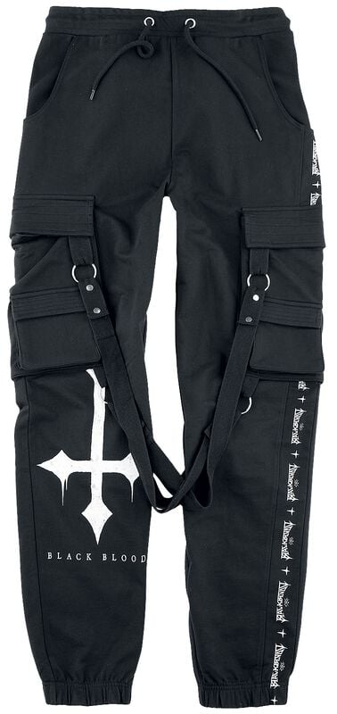 gothicana by emp "Comfy Fabric Trousers with Attached Pockets and Black Blood Prints" Cloth Trousers black by Black Blood by Gothicana