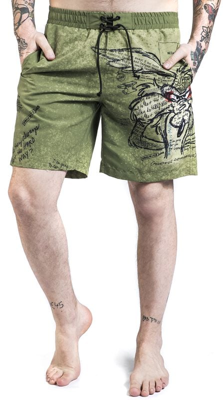 Gothicana By Emp "Coyote" Swim Shorts Olive By Looney Tunes
