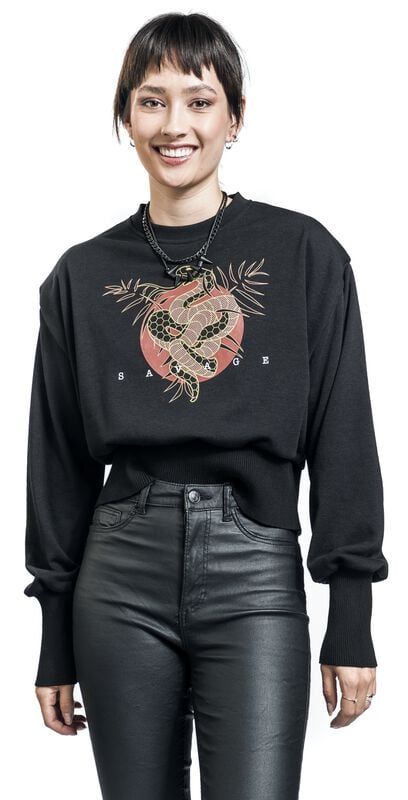 Gothicana By Emp "Cropped Sweatshirt With Asian Print" Sweatshirt Black By RED By EMP