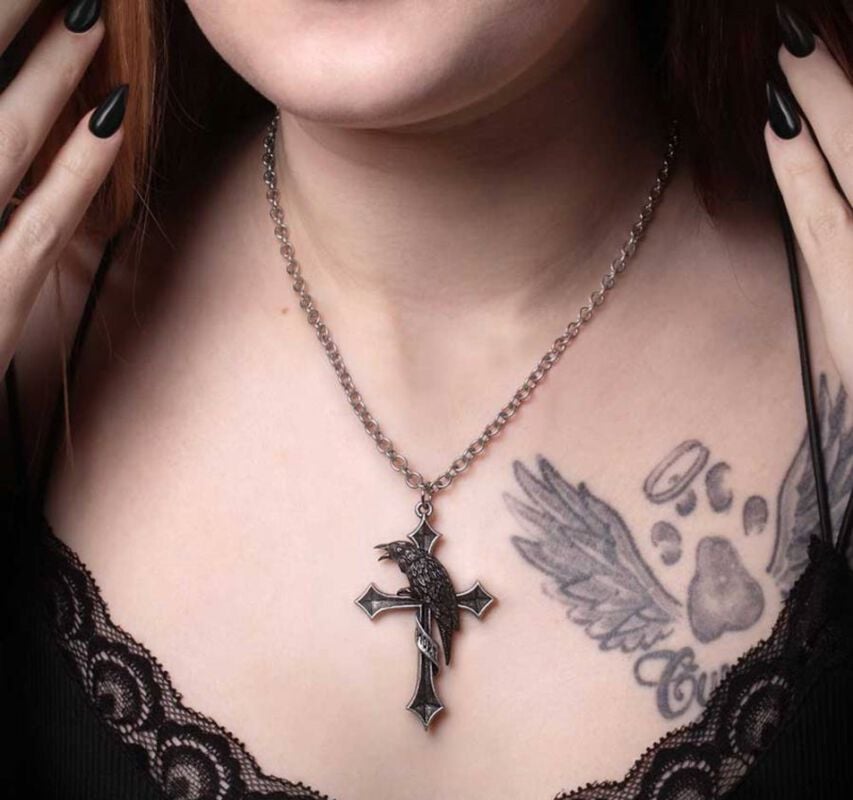 Gothicana By Emp "Crux Corvis Pendant" Necklace Silver-coloured By Alchemy Gothic
