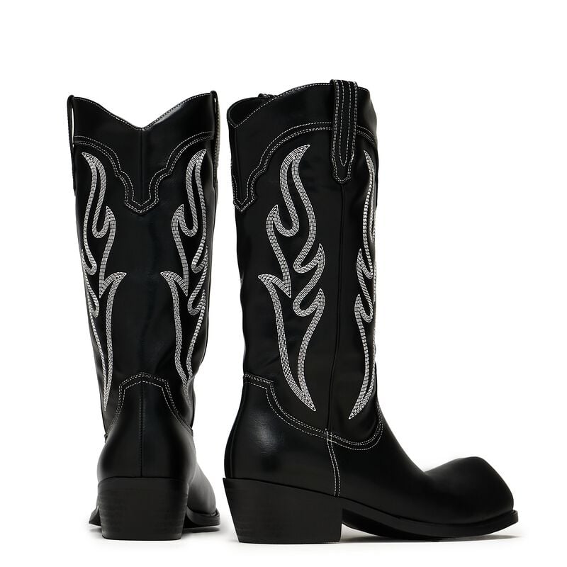 Gothicana By Emp "Cryptek Snub Nose Tall Cowboy Boots - Black Vintage" Boots Black By KOI