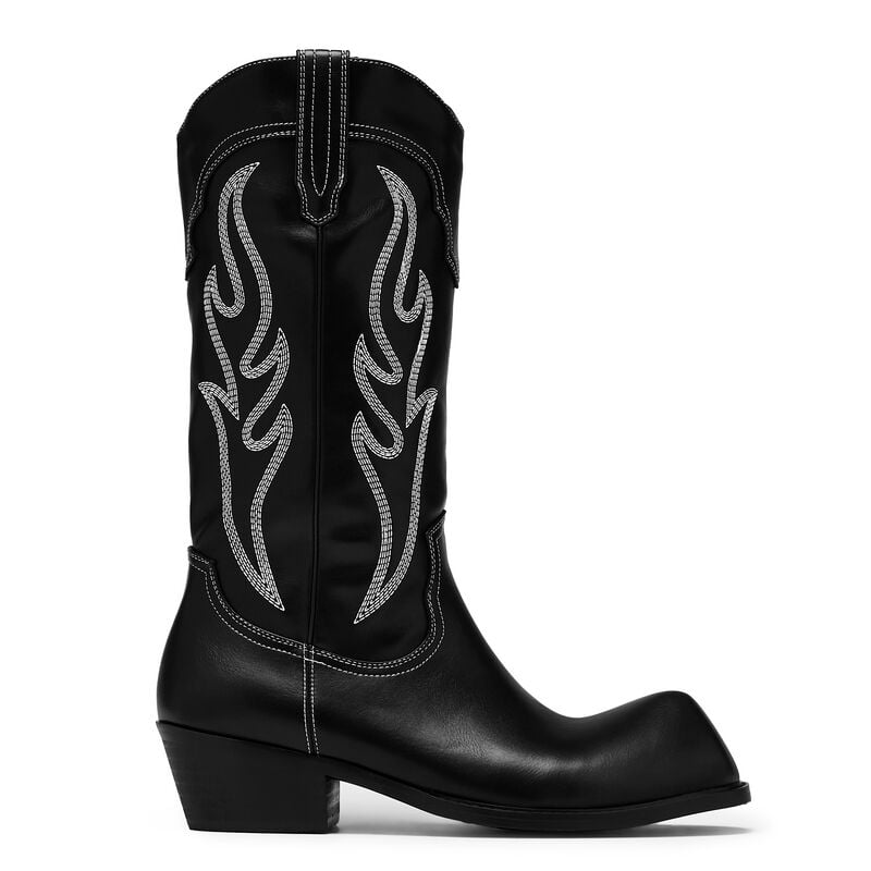 Gothicana By Emp "Cryptek Snub Nose Tall Cowboy Boots - Black Vintage" Boots Black By KOI