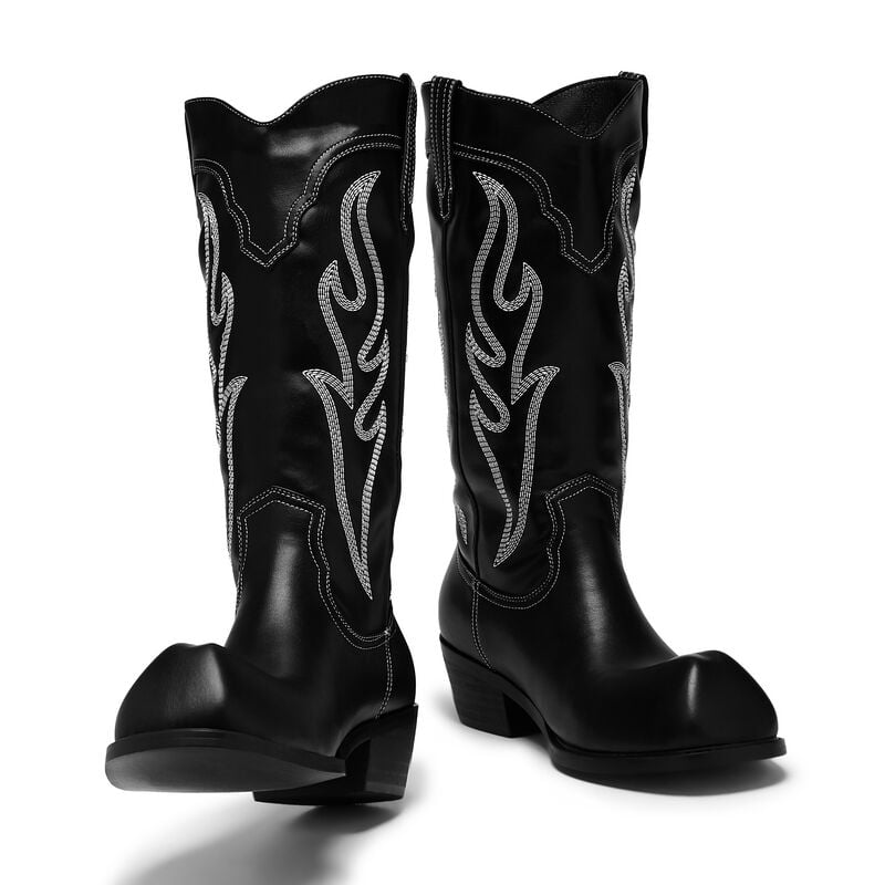 Gothicana By Emp "Cryptek Snub Nose Tall Cowboy Boots - Black Vintage" Boots Black By KOI