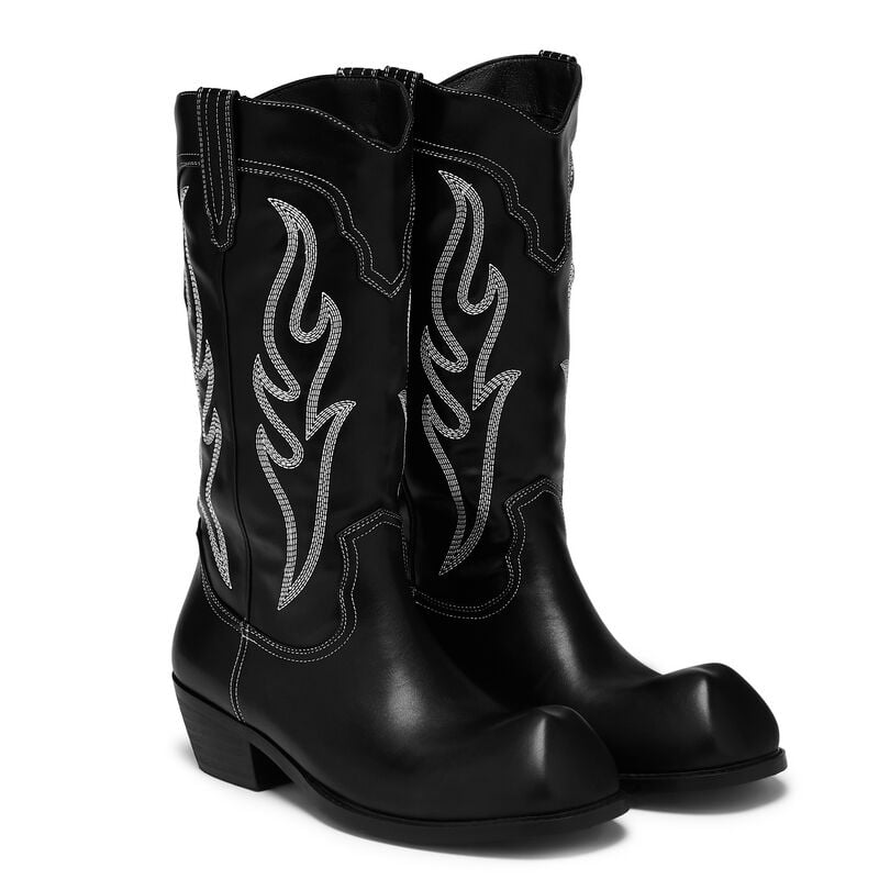 gothicana by emp "Cryptek Snub Nose Tall Cowboy Boots - Black Vintage" Boots black by KOI