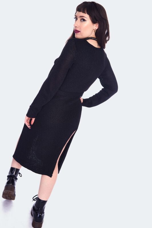 Gothicana By Emp "Dead Flowers Embroidered Knitted Midi Dress" Midi Dress Black By Jawbreaker