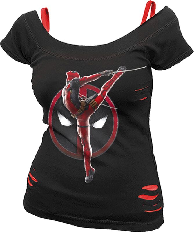 gothicana by emp "Deadpool - Pose - 2 in1 Red Ripped Top" T-Shirt black by Deadpool