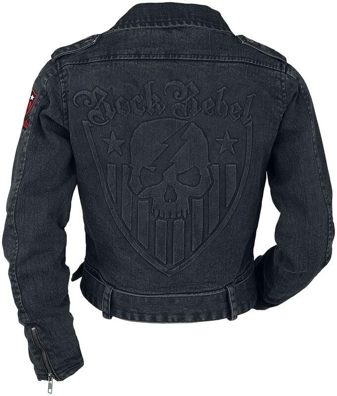 Gothicana By Emp "Denim Biker Jacket" Jeans Jacket Grey By Rock Rebel By EMP