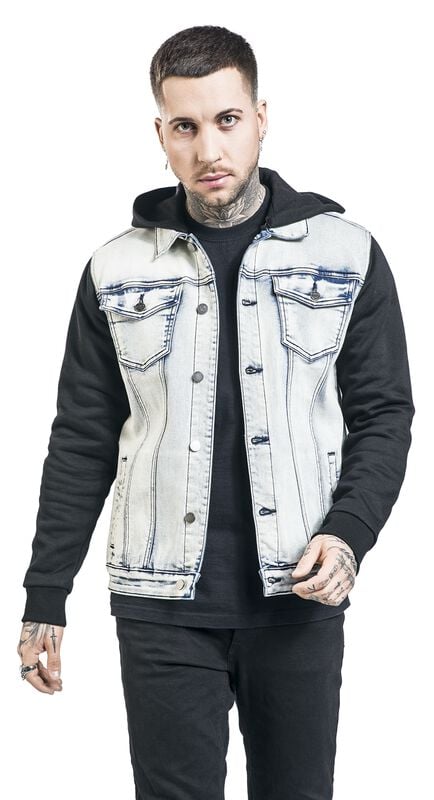 Gothicana By Emp "Denim Jacket With Sweat Sleeves And Hood" Jeans Jacket Blue-black By RED By EMP