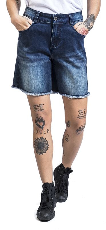 Gothicana By Emp "Denim Shorts With Distressed Detailing" Shorts Dark Blue By RED By EMP