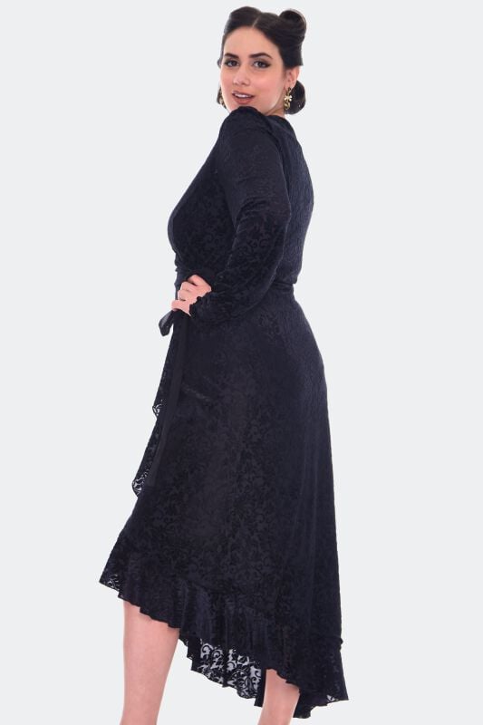 Gothicana By Emp "Devore Long Sleeve Wrap Dress" Midi Dress Black By Voodoo Vixen