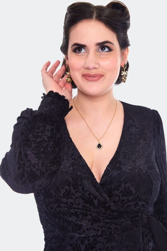 Gothicana By Emp "Devore Long Sleeve Wrap Dress" Midi Dress Black By Voodoo Vixen