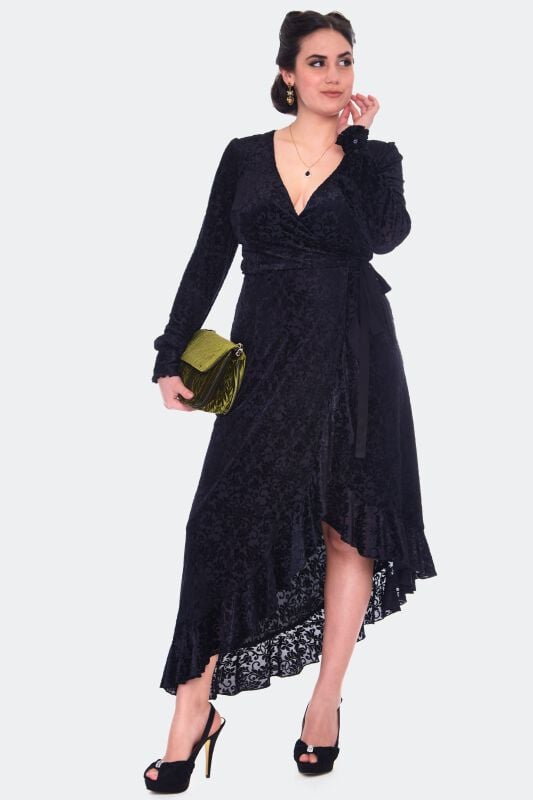 gothicana by emp "Devore Long Sleeve Wrap Dress" Midi Dress black by Voodoo Vixen