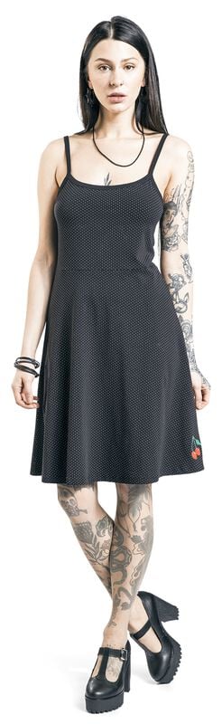 Gothicana By Emp "Dotties Cherry Dress" Midi Dress Black-white By Pussy Deluxe