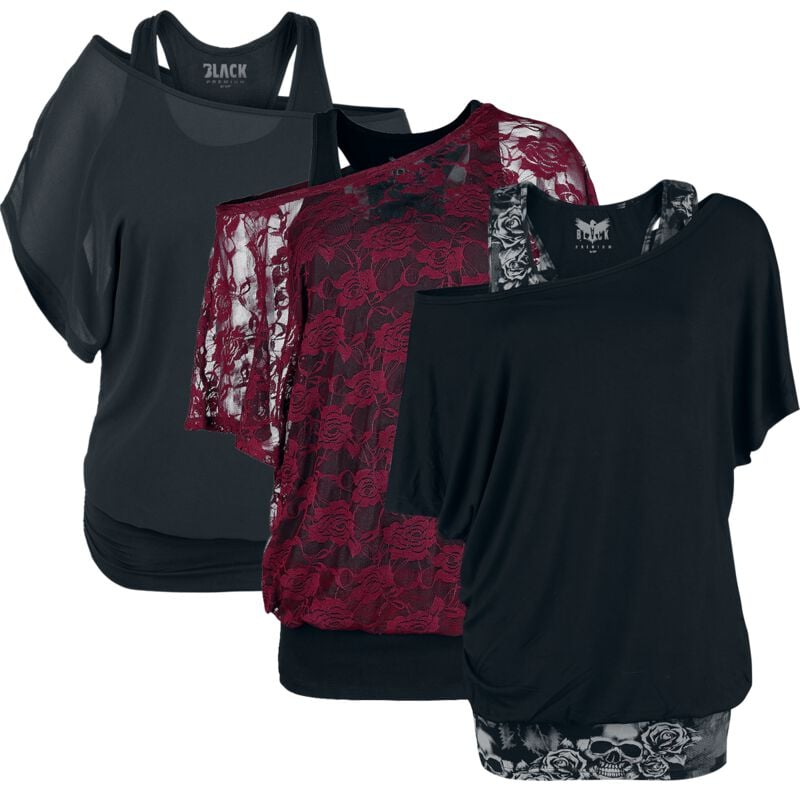 gothicana by emp "Double Layered - Ladies’ Tops - Bundle" T-Shirt multicolour by Black Premium by EMP gothicana by emp "Double Layered - Ladies’ Tops - Bundle" T-Shirt multicolour by Black Premium by EMP