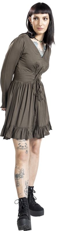 Gothicana By Emp "Dress With Front Lacing" Mini Dress Olive By Black Premium By EMP