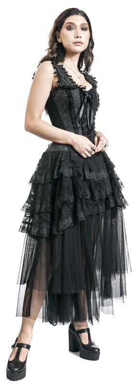 Gothicana By Emp "Elaborate Gothic Corset Dress" Midi Dress Black By Gothicana By EMP