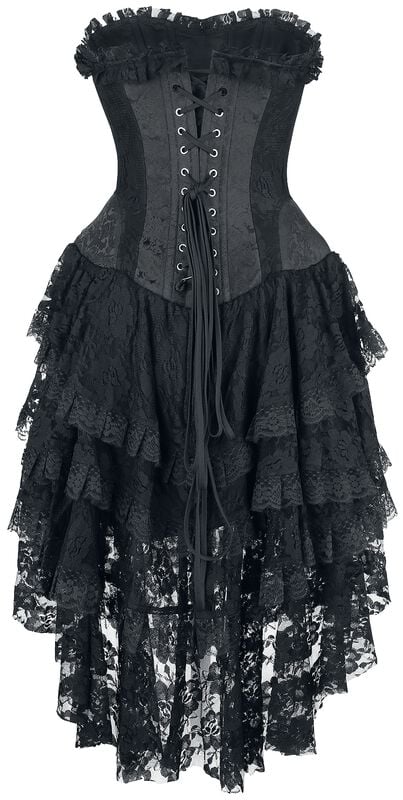 Gothicana By Emp "Elaborate Gothic Dress With Corset And Shorter-Front Skirt" Mini Dress Black By Gothicana By EMP