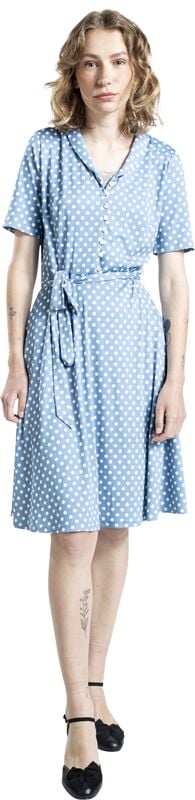 Gothicana By Emp "Ellen Spot Dress" Midi Dress Blue-white By Banned Retro
