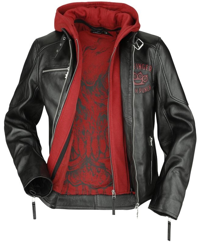 Gothicana By Emp "EMP Signature Collection" Leather Jacket Black/dark Red By Five Finger Death Punch