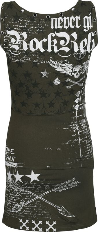 Gothicana By Emp "Eyelet Dress With Patches" Mini Dress Olive By Rock Rebel By EMP