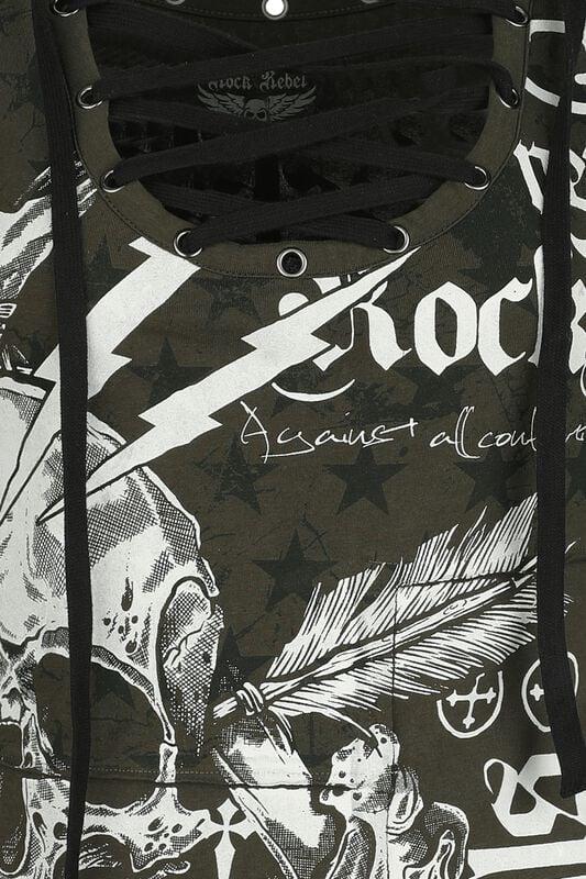 Gothicana By Emp "Eyelet Dress With Patches" Mini Dress Olive By Rock Rebel By EMP