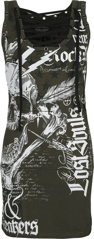 gothicana by emp "Eyelet Dress with Patches" Mini Dress olive by Rock Rebel by EMP