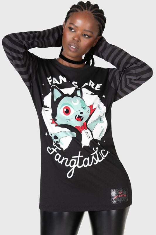 Gothicana By Emp "Fangtasy Striped Longsleeved Shirt" Long-sleeve Shirt Black-grey By THE VAMPURR By KILLSTAR