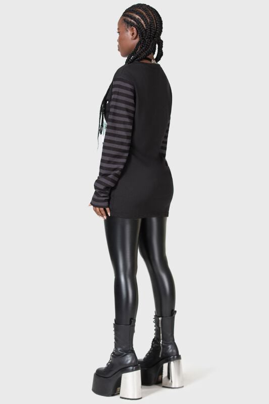 Gothicana By Emp "Fangtasy Striped Longsleeved Shirt" Long-sleeve Shirt Black-grey By THE VAMPURR By KILLSTAR