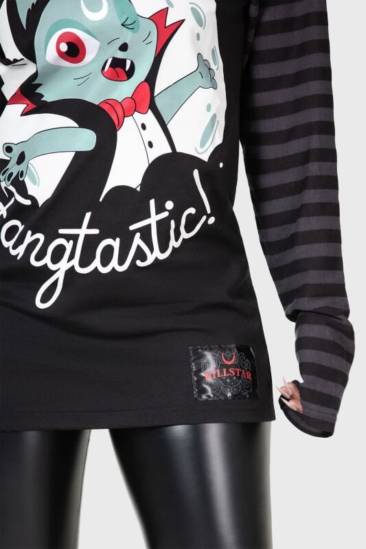 Gothicana By Emp "Fangtasy Striped Longsleeved Shirt" Long-sleeve Shirt Black-grey By THE VAMPURR By KILLSTAR